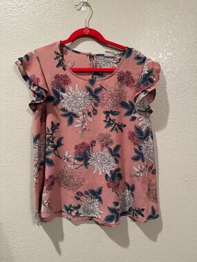 Impulsive Floral Rose Textured Ruffle Sleeve Blouse XL